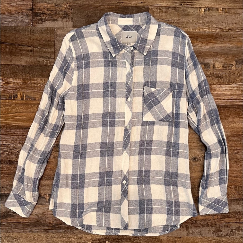 Rails Blue and White Plaid Button-Down Shirt